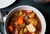 Hearty Vegetable Beef Soup with Cheddar Herb Biscuits