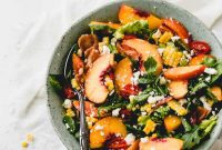 Summer Stone Fruit & Bacon Salad with Feta, Corn, and Avocado Crema
