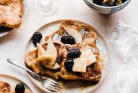 Indulgent Vanilla Rum French Toast with Blackberries and Pears