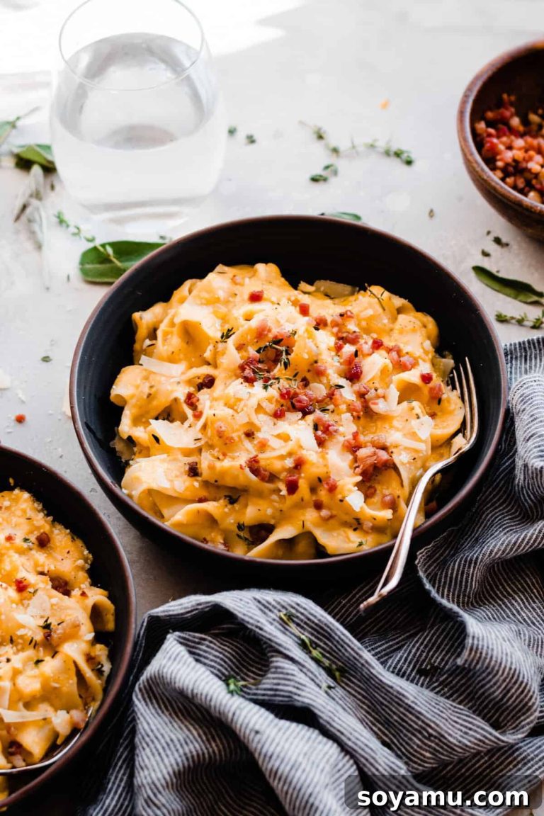 Velvet Butternut Pasta with Savory Pancetta