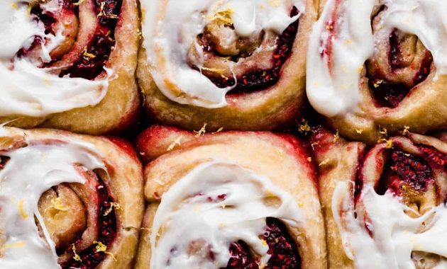 Tangy Raspberry Lemon Morning Buns with Cream Cheese Glaze