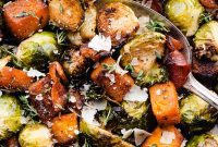 Sweet Maple Roasted Brussels Sprouts and Butternut Squash with Crispy Bacon