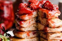 Fluffy Strawberry Pancakes with Speedy Strawberry Compote
