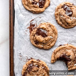 Ultimate One Bowl Chocolate Chunk Cookies 2 A square image of a baked chocolate chunk cookie with melted chocolate and golden edges.