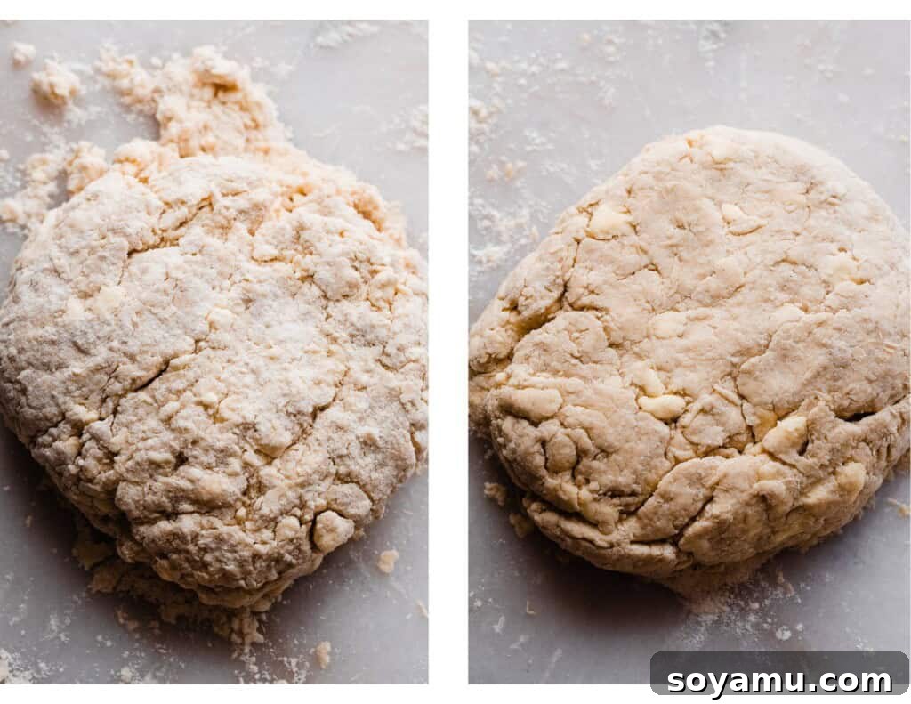 Sun-Kissed Strawberry Shortcakes with Dreamy Whipped Cream 7 Two photos of the dough coming together - the first one is a tad dry, the second is the perfect texture - it still has some cracks but doesn't appear dry.