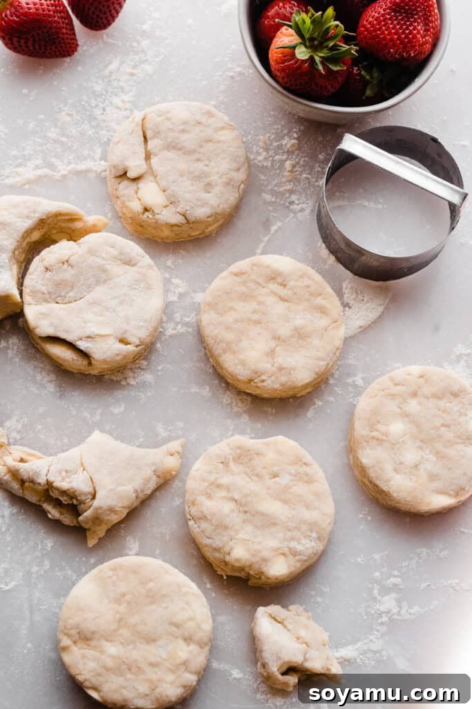 Sun-Kissed Strawberry Shortcakes with Dreamy Whipped Cream 9 The biscuits cut from the dough.