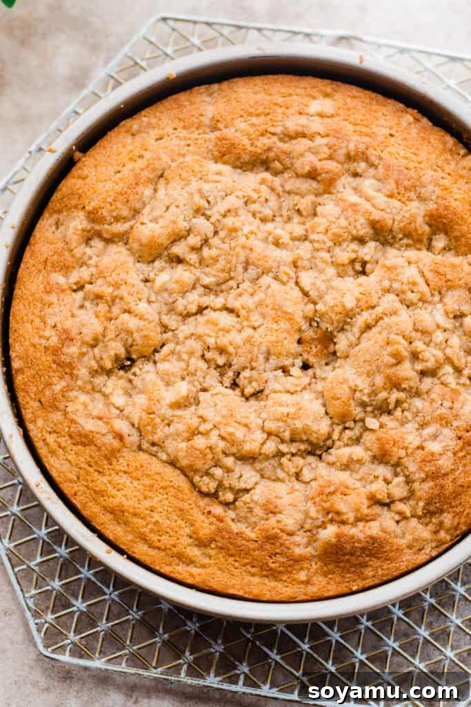 Caramelized Peach Cobbler Flip 10 The baked cake in the pan.