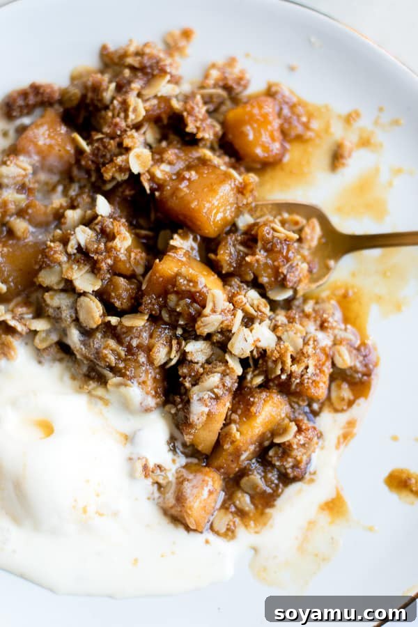 Gluten-Free Apple Crisp A golden-brown gluten-free apple crisp, with caramelized apples bubbling beneath a crunchy topping, served in a cast iron skillet.