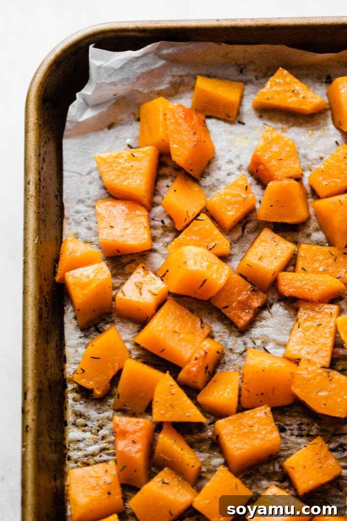Versatile Uses for Roasted Butternut Squash in Fall Dishes Various dishes featuring easy roasted butternut squash, including a fall harvest salad and a side dish with parmesan cheese.