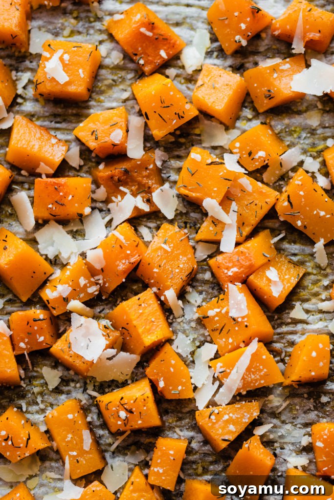 Enjoying Roasted Butternut Squash as a Simple Side A serving of easy roasted butternut squash, highlighting its golden color and tender texture, ready to be enjoyed as a side.