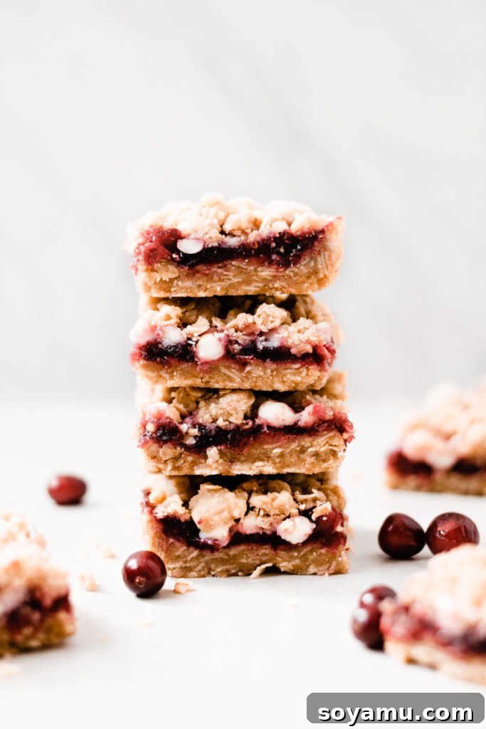 An inviting, rustic presentation of Cranberry White Chocolate Crumble Bars, perfect for holiday gatherings.