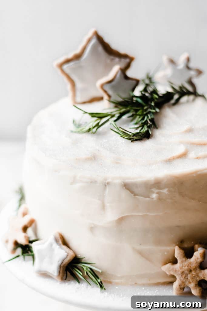 Festive Caramelized White Chocolate Winter Wonderland Cake for the holidays Top view of the beautiful Caramelized White Chocolate Winter Wonderland Cake decoration