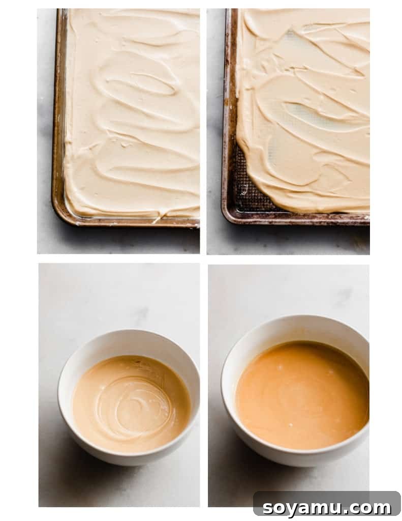 Deep golden caramelized white chocolate Caramelized white chocolate becoming golden brown