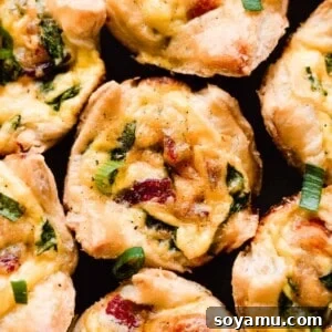 A close-up of many mini quiches, highlighting their flaky crusts and savory fillings.