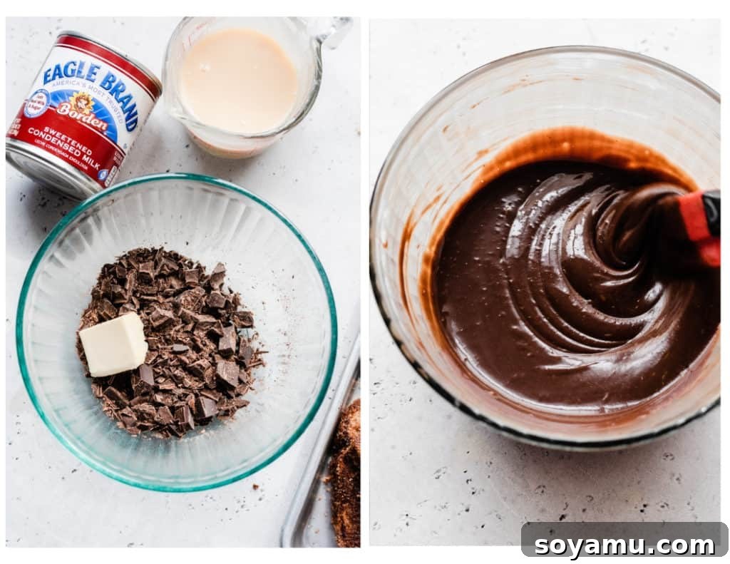 Mixing a quick and easy chocolate sauce in a bowl Chocolate sauce being mixed in bowl