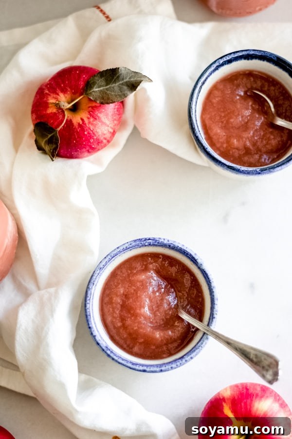 Homemade applesauce served in elegant glass bowls.