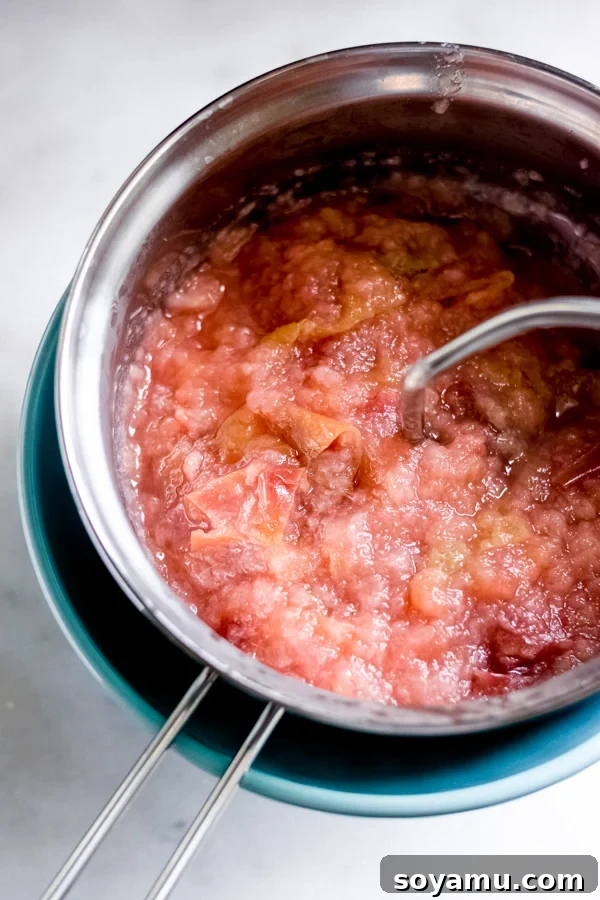 Running pureed applesauce through a food mill to remove skins and achieve a smooth texture.