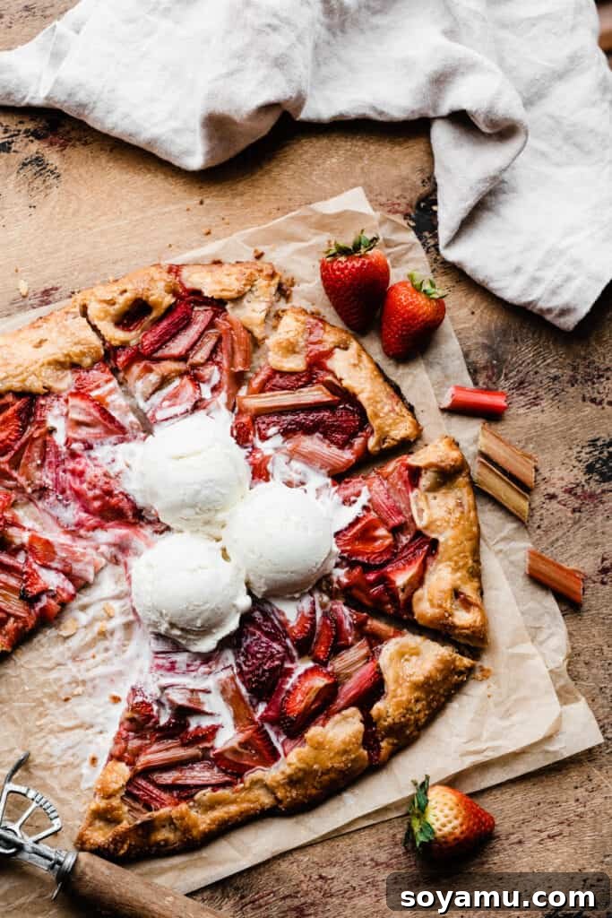 The Easiest 3-Ingredient Pie Crust Ever 18 A sliced strawberry rhubarb galette made with flaky homemade pie crust.