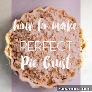 A text graphic over a pie that says "how to make perfect pie crust".