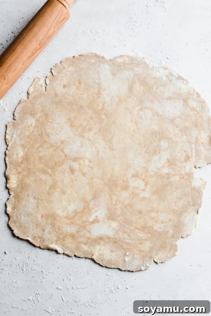 The Easiest 3-Ingredient Pie Crust Ever 9 Pie dough with visible butter marbling.