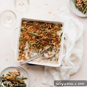 Homemade Green Bean Casserole with crispy fried onions