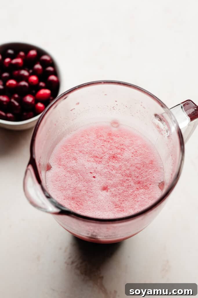 Crimson Frost Daiquiri 9 A blender full of frothy, blended, vibrant pink frozen cranberry daiquiris, showcasing the perfect, smooth consistency.