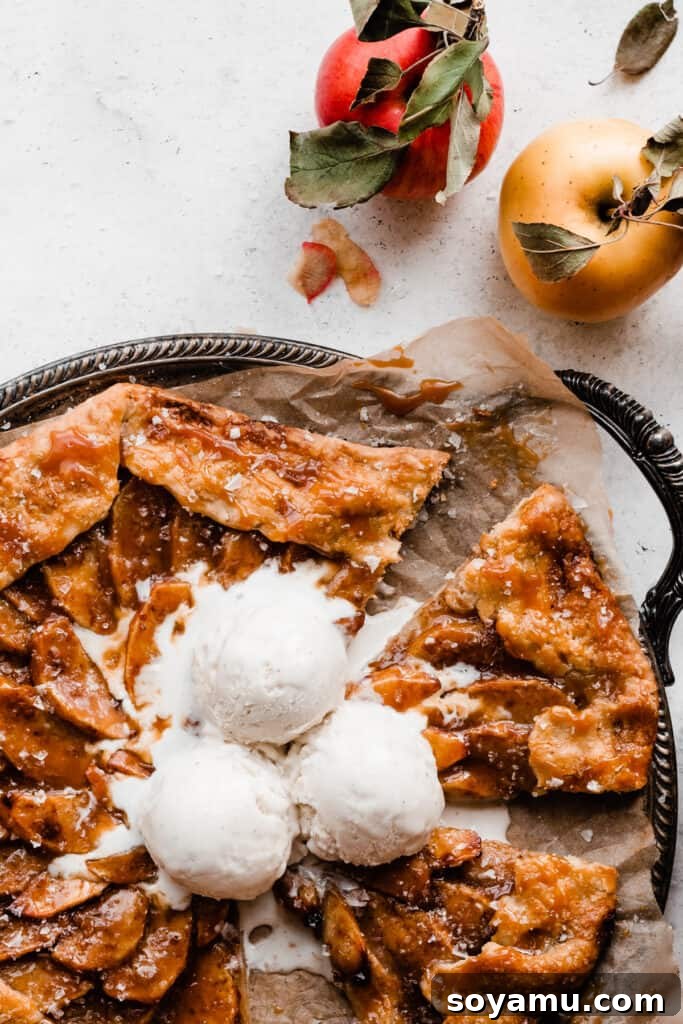 Autumns Best Apple Recipes Fresh from the Orchard 14 A beautifully rustic Salted Caramel Apple Galette, sliced and served with melting scoops of vanilla ice cream.