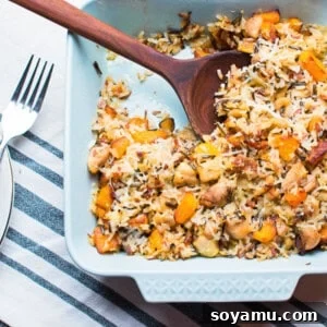 Nourishing Chicken Wild Rice Comfort Bake 2 A close-up image of the Healthy Chicken Wild Rice Casserole recipe.