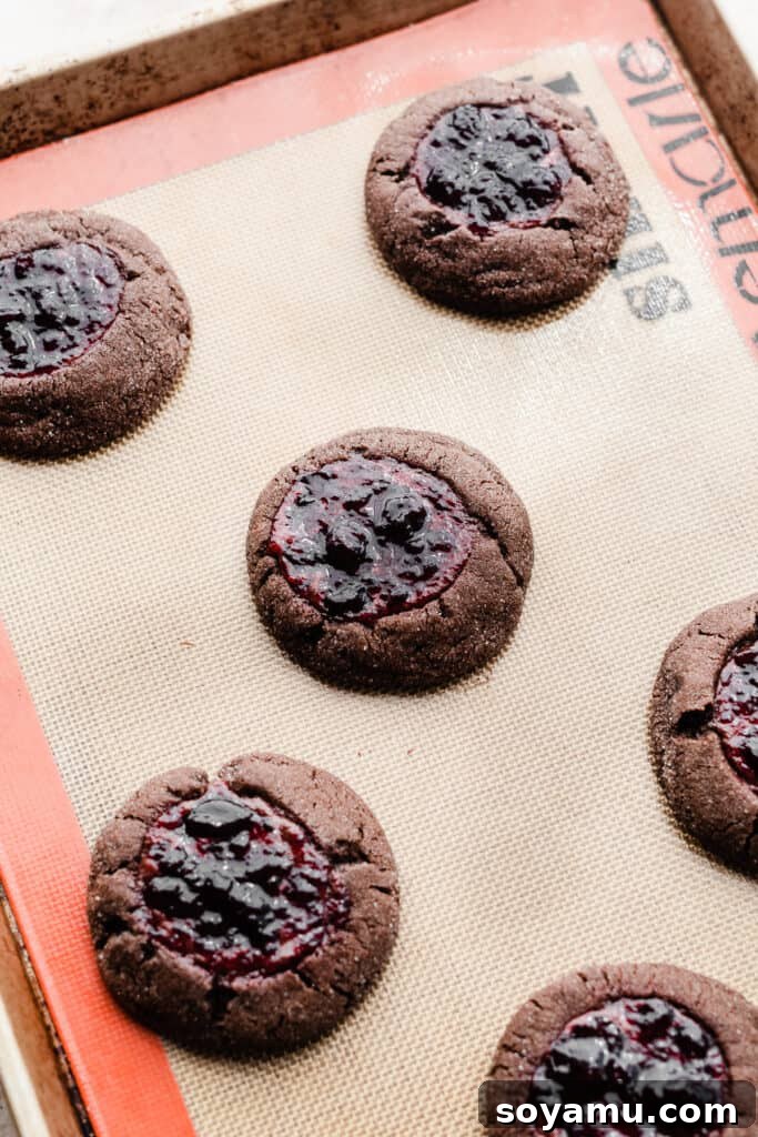Midnight Forest Cherry Cookies 6 A tray of beautifully baked Black Forest Cookies, golden at the edges and ready for their finishing white chocolate drizzle.