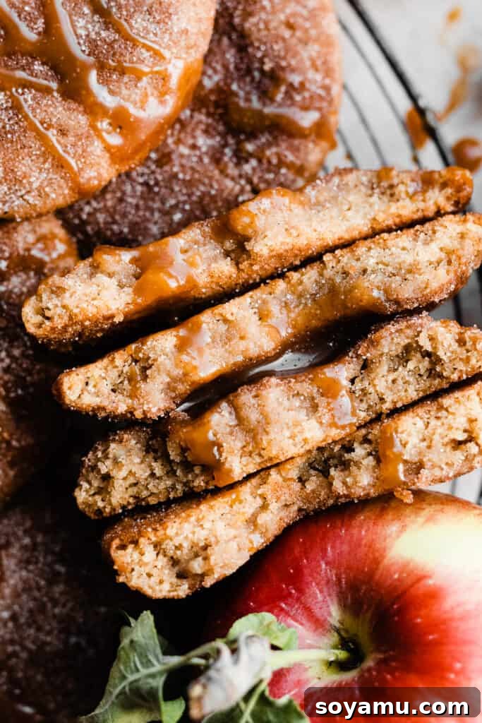 Spiced Caramel Apple Cider Cookies 12 A beautifully composed shot of Caramel Apple Cider Cookies, highlighting their delicious texture and the enticing caramel drizzle.