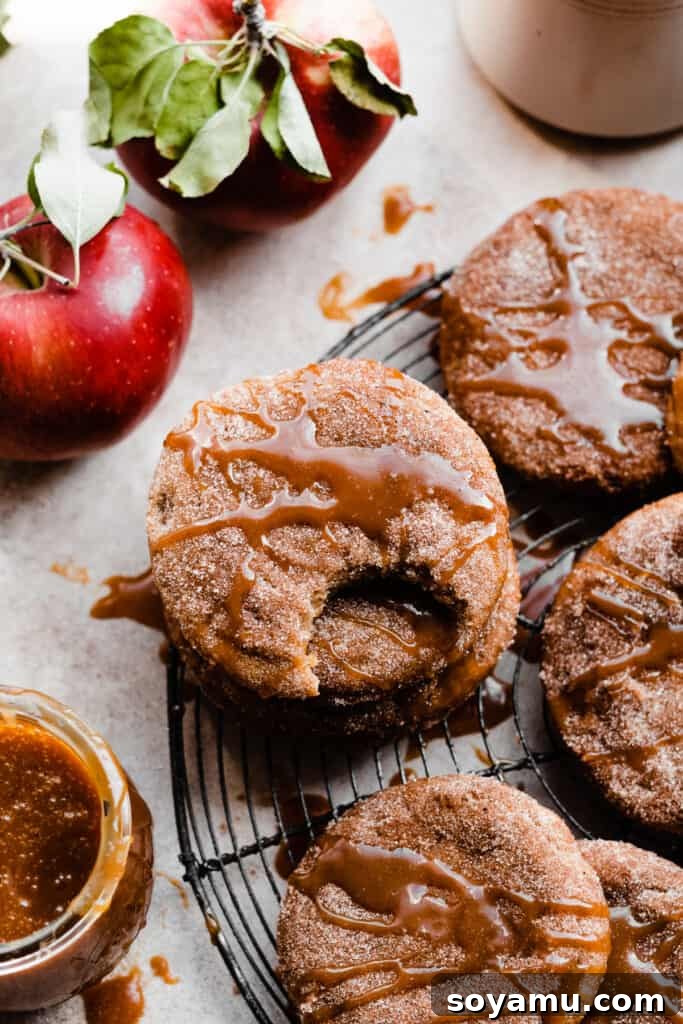 Spiced Caramel Apple Cider Cookies 10 A mesmerizing bird's-eye view of a stack of cinnamon-coated and caramel-drizzled Caramel Apple Cider Cookies, perfectly presented.