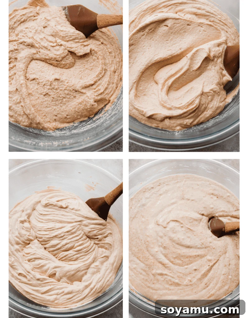 Ultimate Lotus Biscoff Cookie Butter Layer Cake 5 Four images of the cake batter coming together.