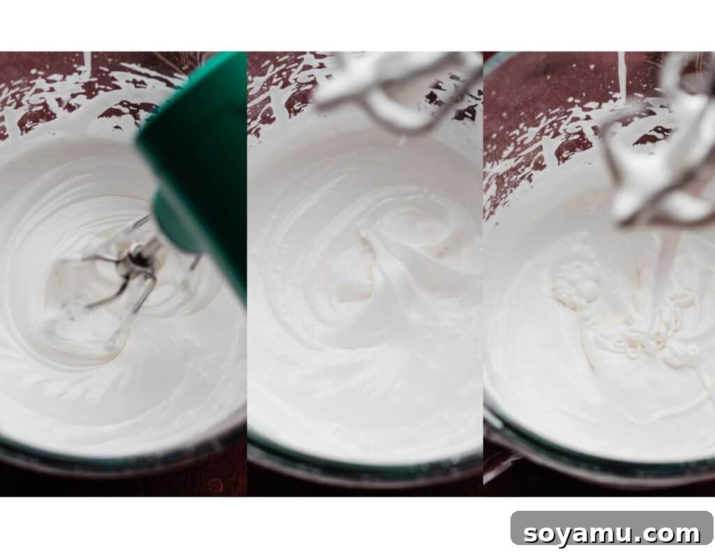 Three photos demonstrating the correct and incorrect consistencies of royal icing, with clear visual cues.