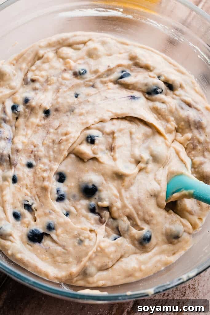 Blueberry Streusel Coffee Cake 5 A close-up of a bowl containing the rich blueberry cake batter, ready for baking.