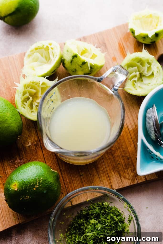 Zesty Homemade Lime Curd 4 A measuring cup full of fresh lime juice.