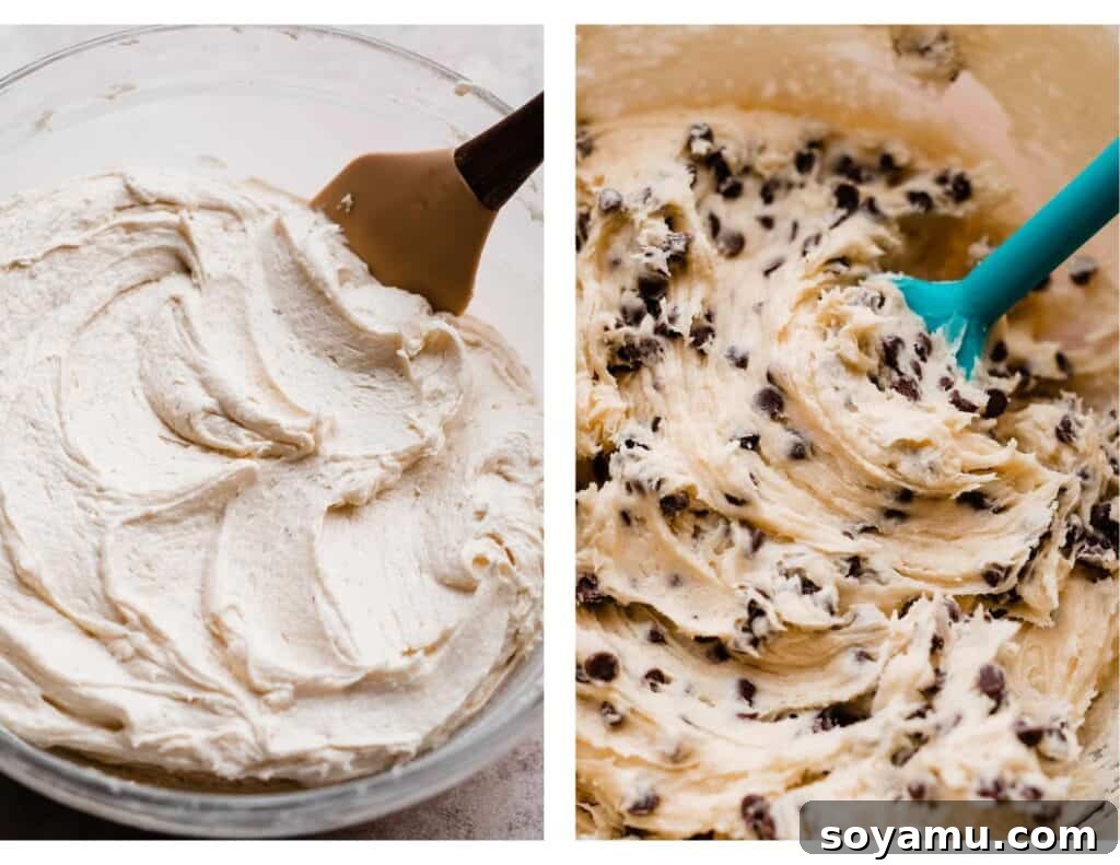 Decadent Cookie Dough Cake 8 A bowl of cookie dough buttercream.