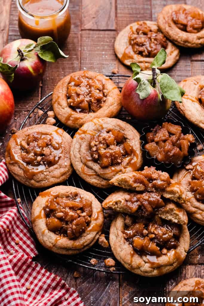 Salted Caramel Apple Pielettes 11 Apple pie cookies on a vintage tray on a wooden surface.