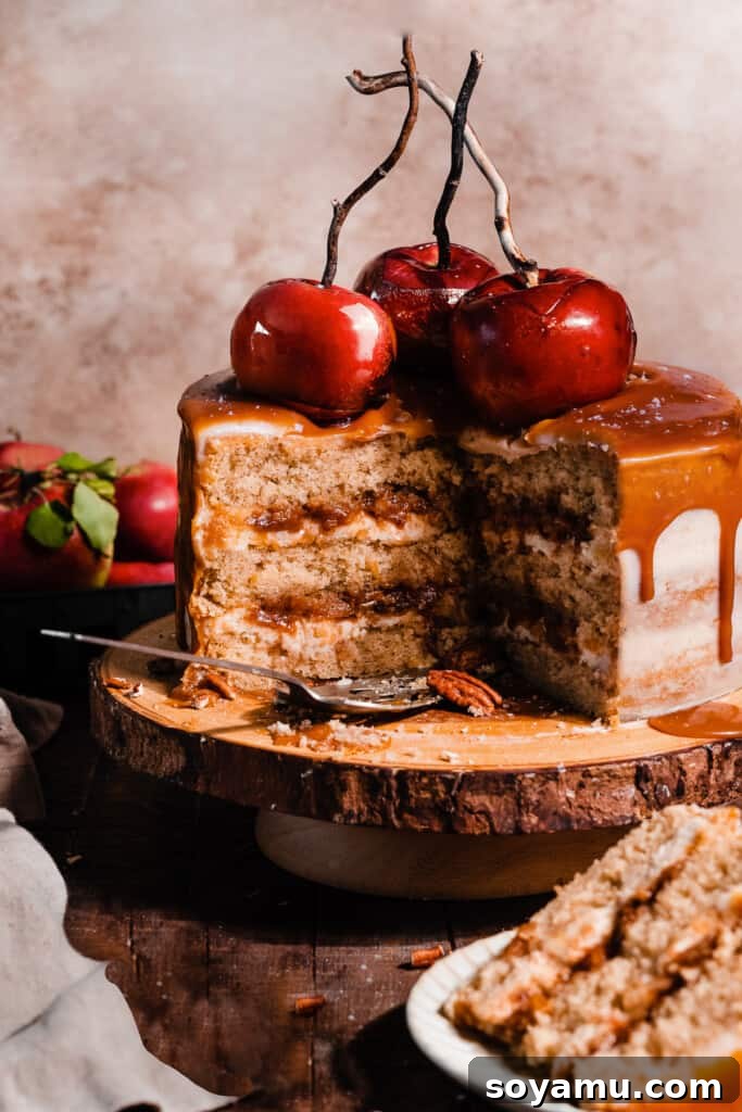 Autumn Apple Caramel Delight 13 A side view of a slice of the Caramel Apple Cake, focusing on the texture and layered components.