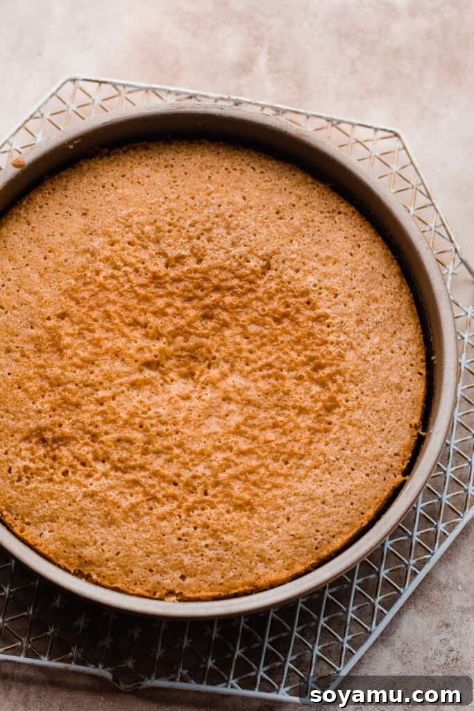 Autumn Apple Caramel Delight 7 A perfectly baked, golden-brown cake layer cooling on a wire rack, ready for frosting.