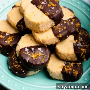 A stack of Salted Dark Chocolate Orange Shortbread Cookies Salted Dark Chocolate Orange Cookies