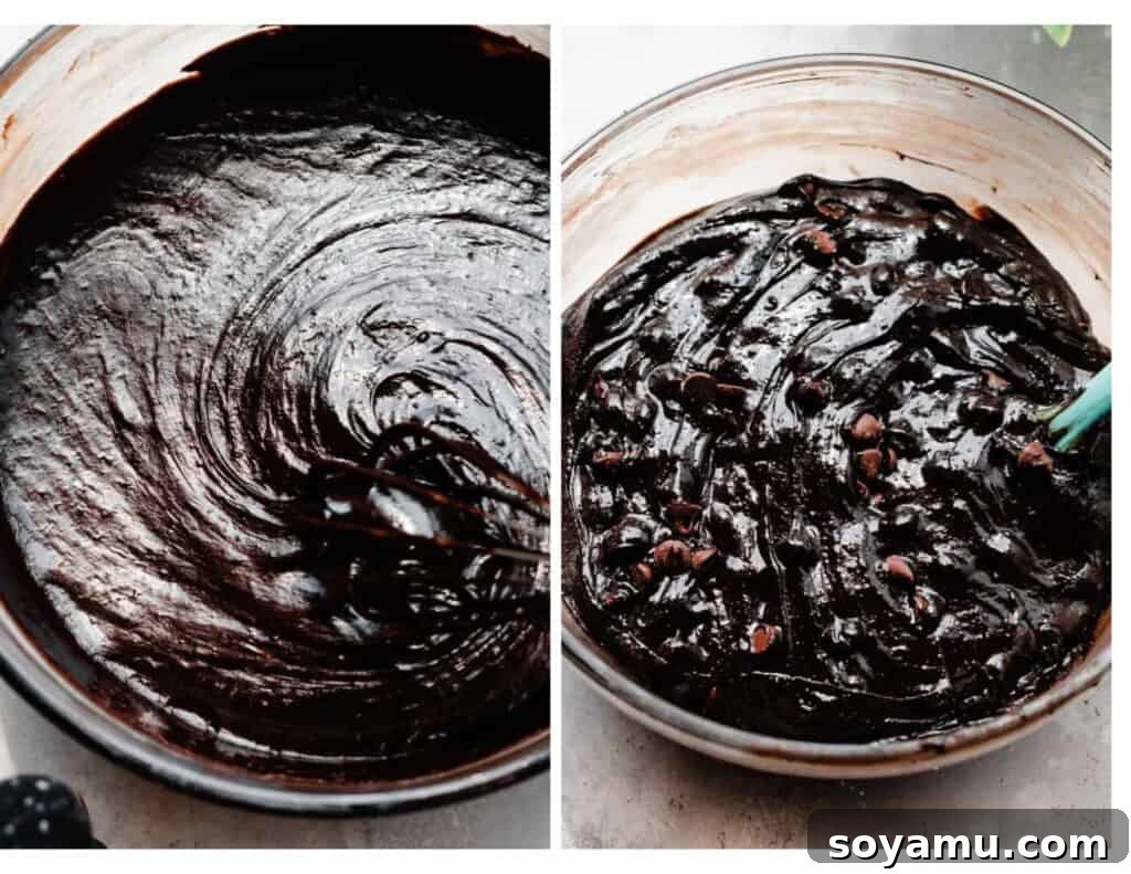Ultra Fudgy Gluten Free Brownies 6 The brownie batter coming together in a bowl, showing the thick, glossy chocolate mixture.