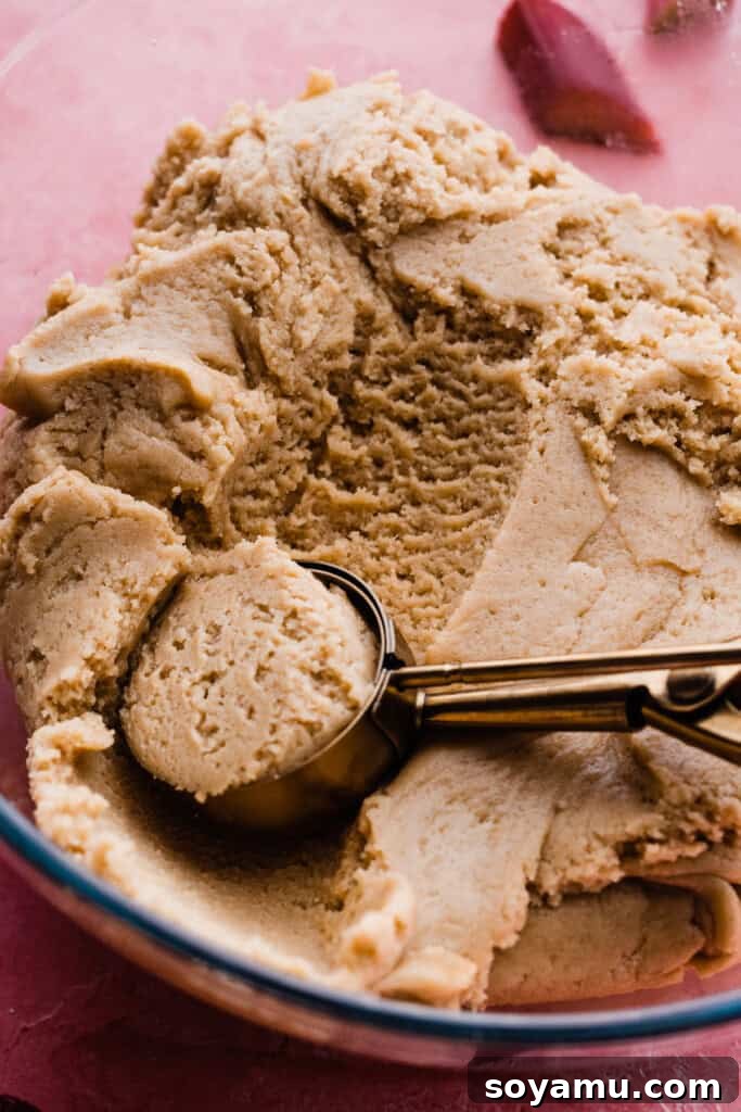 A bowl of freshly prepared cinnamon sugar cookie dough, ready for chilling.