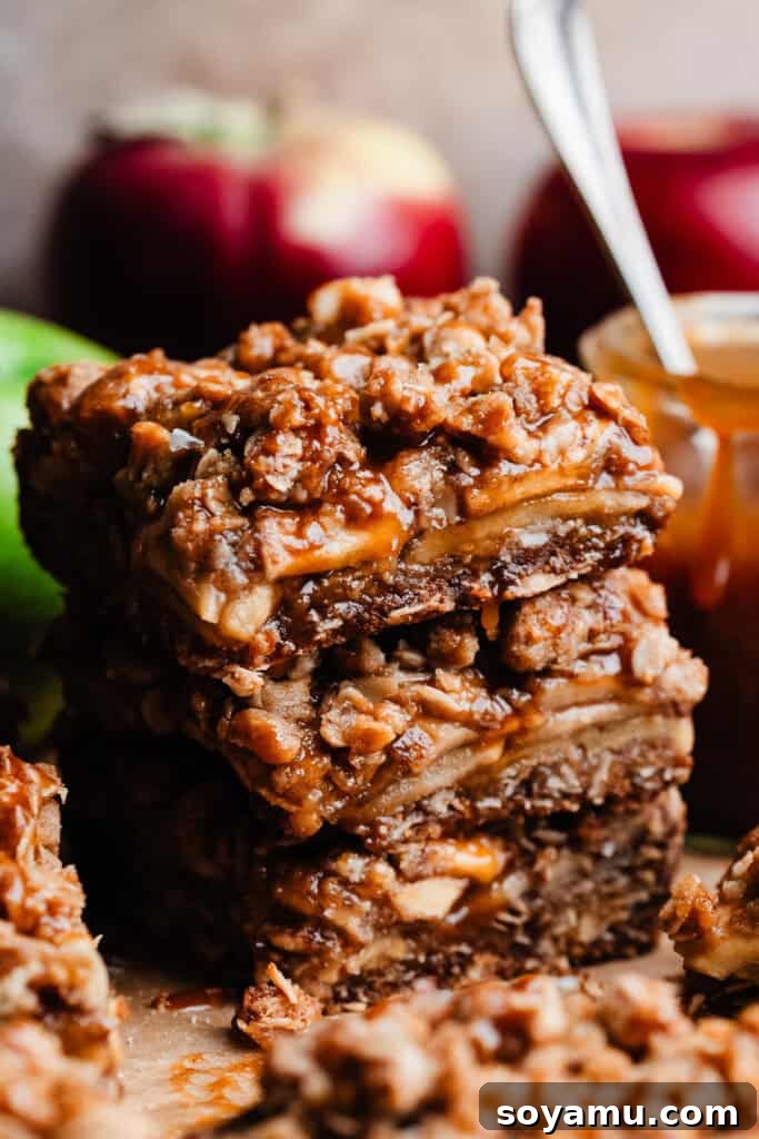 Decadent 10-Minute Salted Caramel Sauce 9 A stack of caramel apple pie bars generously drizzled with homemade salted caramel sauce.