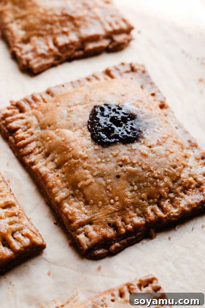 A close-up of a perfectly baked s'mores pop tart, golden brown and crisp.