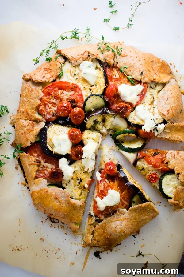 Another beautiful angle of the Mixed Vegetable Galette, emphasizing its appealing presentation.