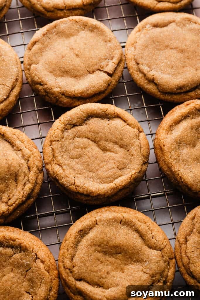 Nutty Brown Butter Thick Chewy Sugar Cookies 4 Freshly baked brown butter sugar cookies cooling on a wire rack.