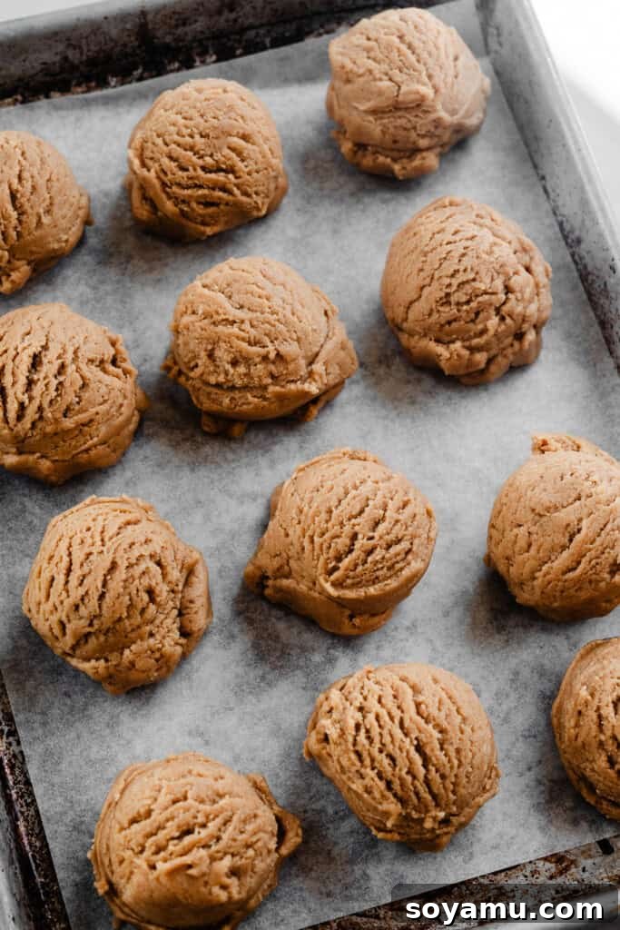 Nutty Brown Butter Thick Chewy Sugar Cookies 7 A pan of the cookie dough balls chilling, evenly spaced.