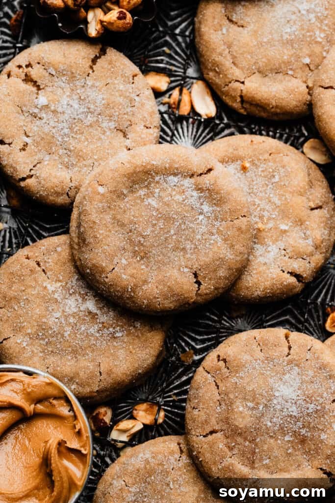 Chill-Free Peanut Butter Cookies 10 A beautiful top-down view of perfectly baked peanut butter cookies, arranged on a vintage serving tray, ready to be enjoyed.