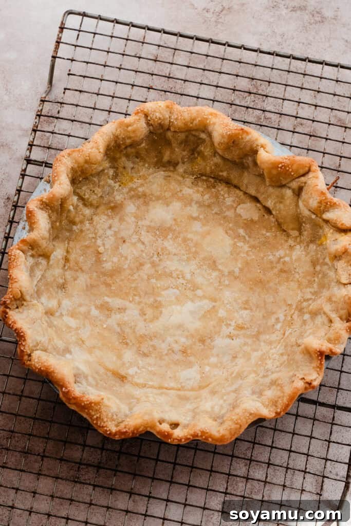 Autumn's Best Pumpkin Pie 6 The par-baked pie crust, now golden and ready, after its final stint in the oven without weights, preparing it for the filling.