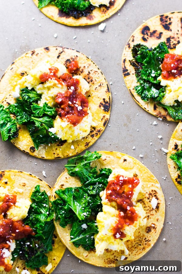 Close-up of quick breakfast tacos with cheese and salsa.